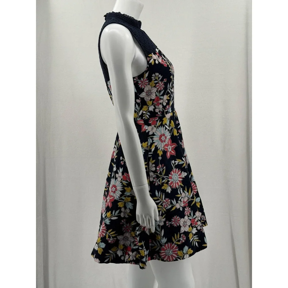 Anthropologie Moulinette Soeurs Dress Womens 4 Navy Floral Corduroy Crochet Boho